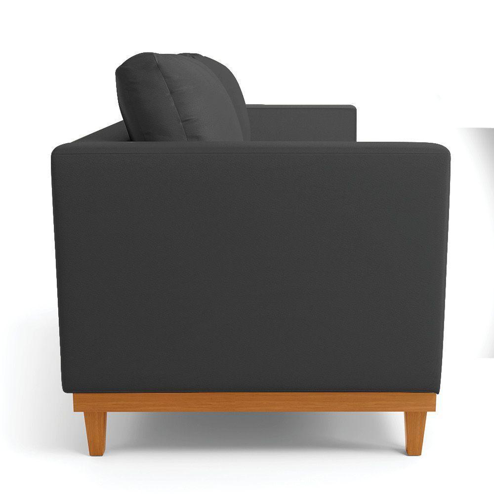 Sofá 03 Lugares Julietteino Base Madeira Castanho Preto - 6