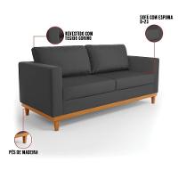 Sofá 03 Lugares Julietteino Base Madeira Castanho Preto