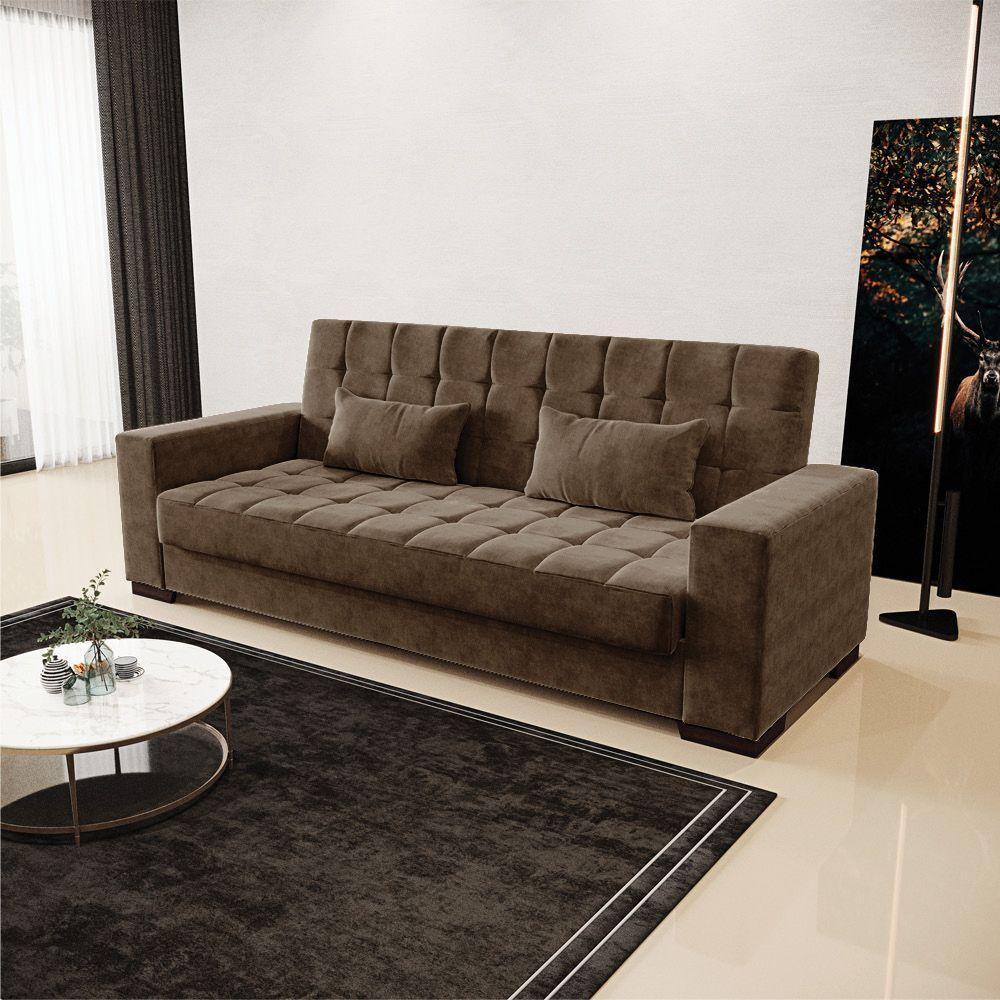 Sofá Cama 02 Lugares Lisboa Suede Pés De Madeira Cor Marrom - 8