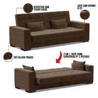 Sofá Cama 02 Lugares Lisboa Suede Pés De Madeira Cor Marrom - 2
