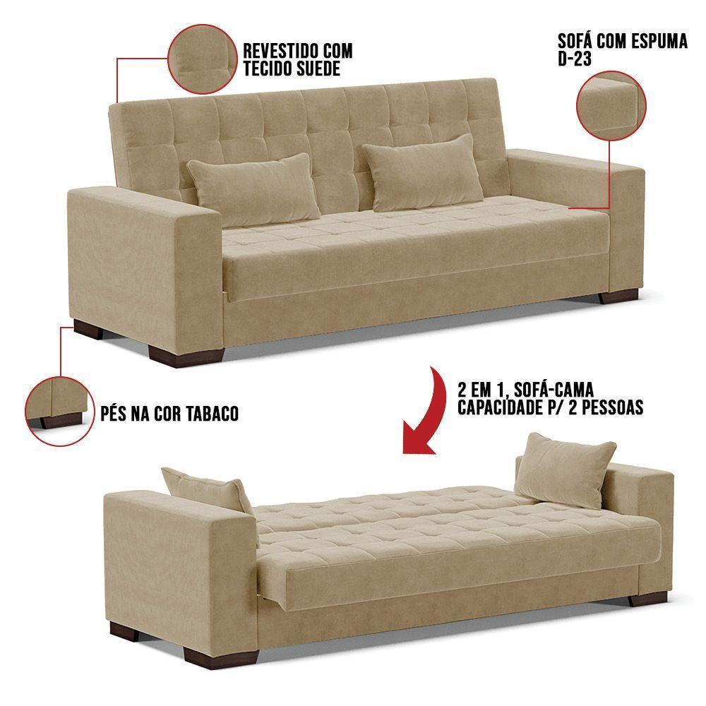 Sofá Cama 02 Lugares Lisboa Pés De Madeira Cor Marrom Rato - 2