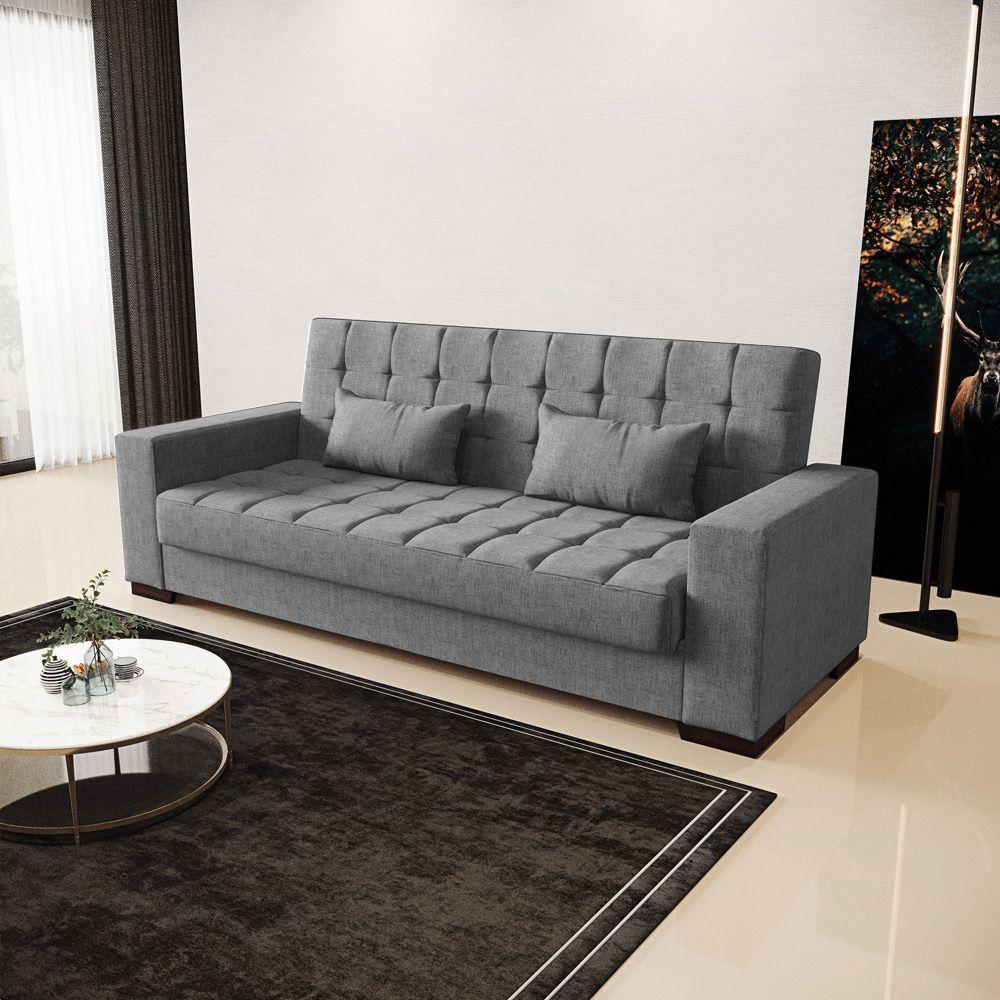 Sofá Cama 02 Lugares Lisboa Linho - D'Rossi Cor A26 Grafite - 8