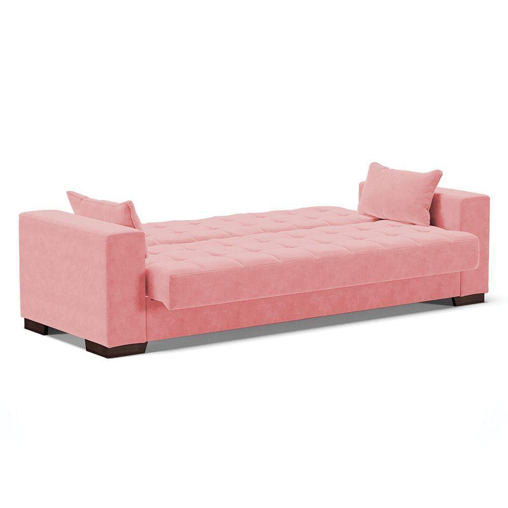 Sofá Cama 02 Lugares Lisboa Suede Pés De Madeira Cor Rose - 6