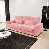 Sofá Cama 02 Lugares Lisboa Suede Pés De Madeira Cor Rose - 8