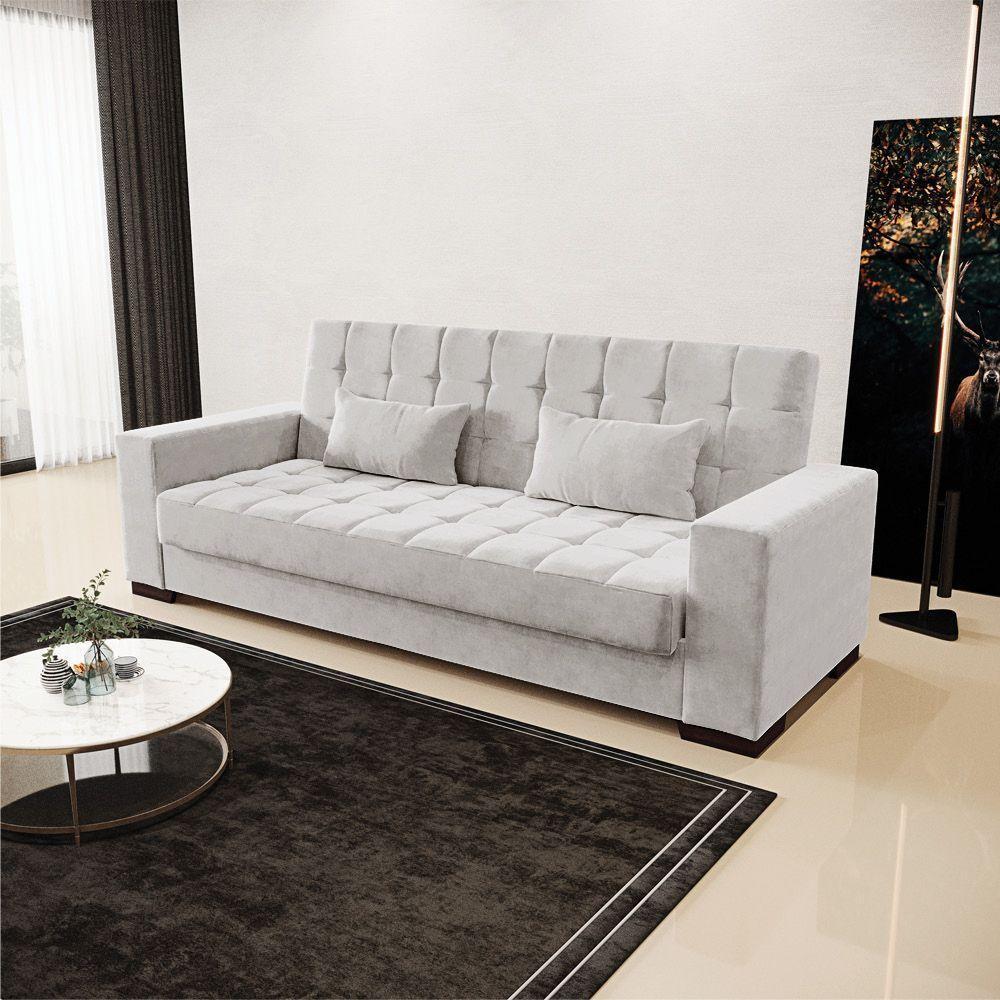 Sofá Cama 02 Lugares Lisboa Veludo - D'Rossi Cor Cinza - 8