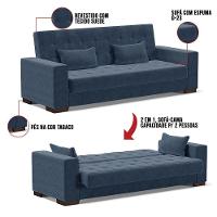 Sofá Cama 02 Lugares Lisboa Pés De Madeira Cor Azul Marinho - 2
