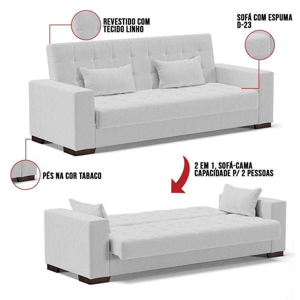 Sofá Cama 02 Lugares Lisboa Linho - D'Rossi Cor A05 Cinza - 2