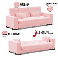 Sofá Cama 02 Lugares Lisboa Pés De Madeira Cor Rosa Bebê - 2