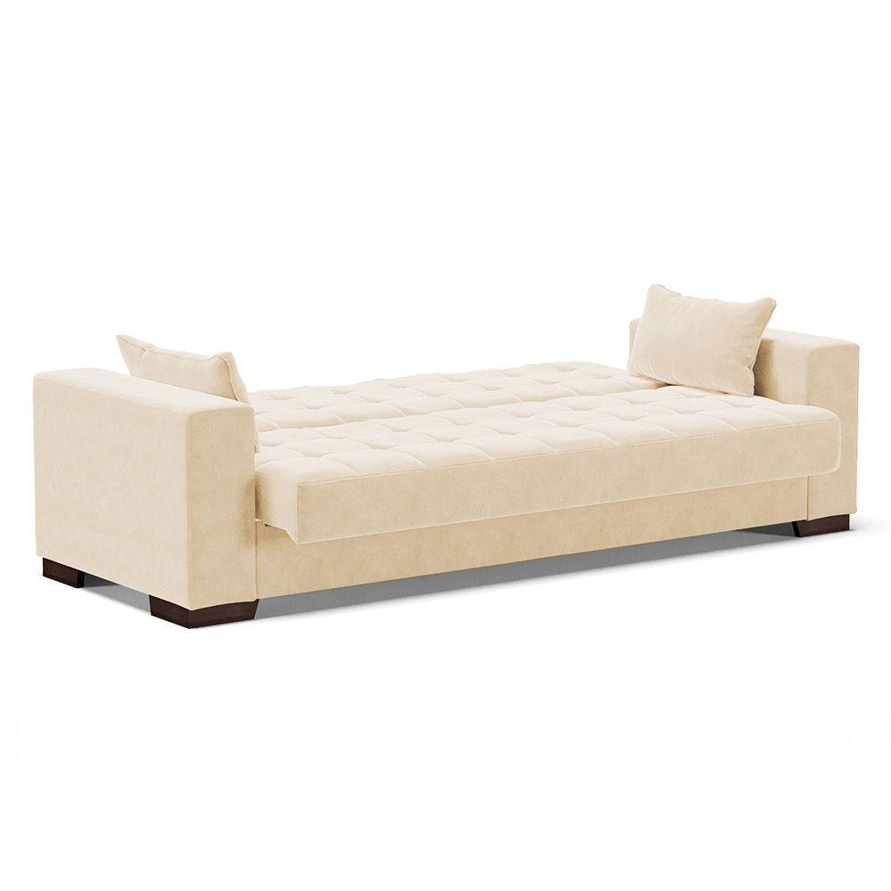Sofá Cama 02 Lugares Lisboa Suede Pés De Madeira Cor Bege - 6