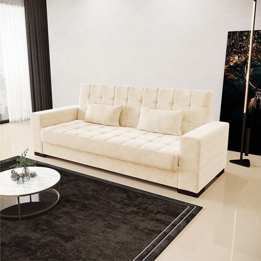 Sofá Cama 02 Lugares Lisboa Suede Pés De Madeira Cor Bege - 8