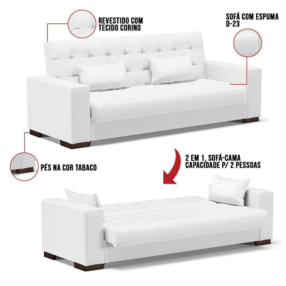 Sofá Cama 02 Lugares Lisboa Corino - D'Rossi Cor Branco - 2