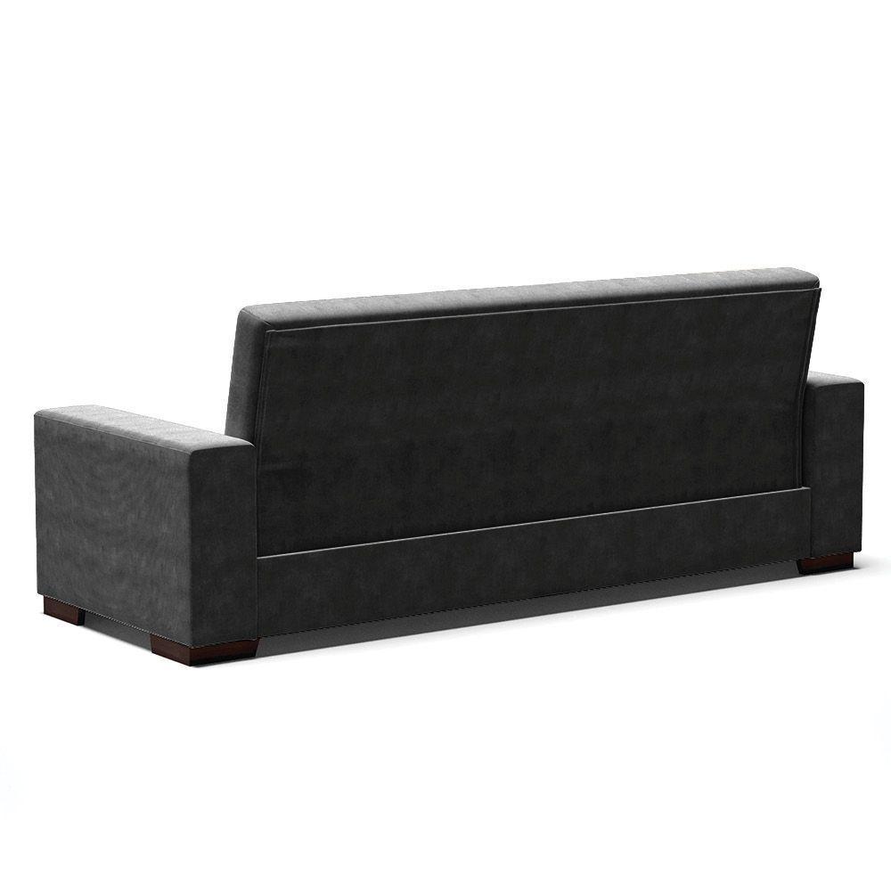 Sofá Cama 02 Lugares Lisboa Suede Pés De Madeira Cor Preto - 5