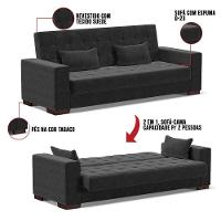 Sofá Cama 02 Lugares Lisboa Suede Pés De Madeira Cor Preto - 2