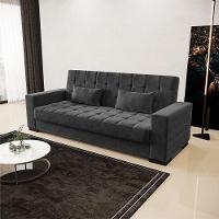 Sofá Cama 02 Lugares Lisboa Suede Pés De Madeira Cor Preto - 8