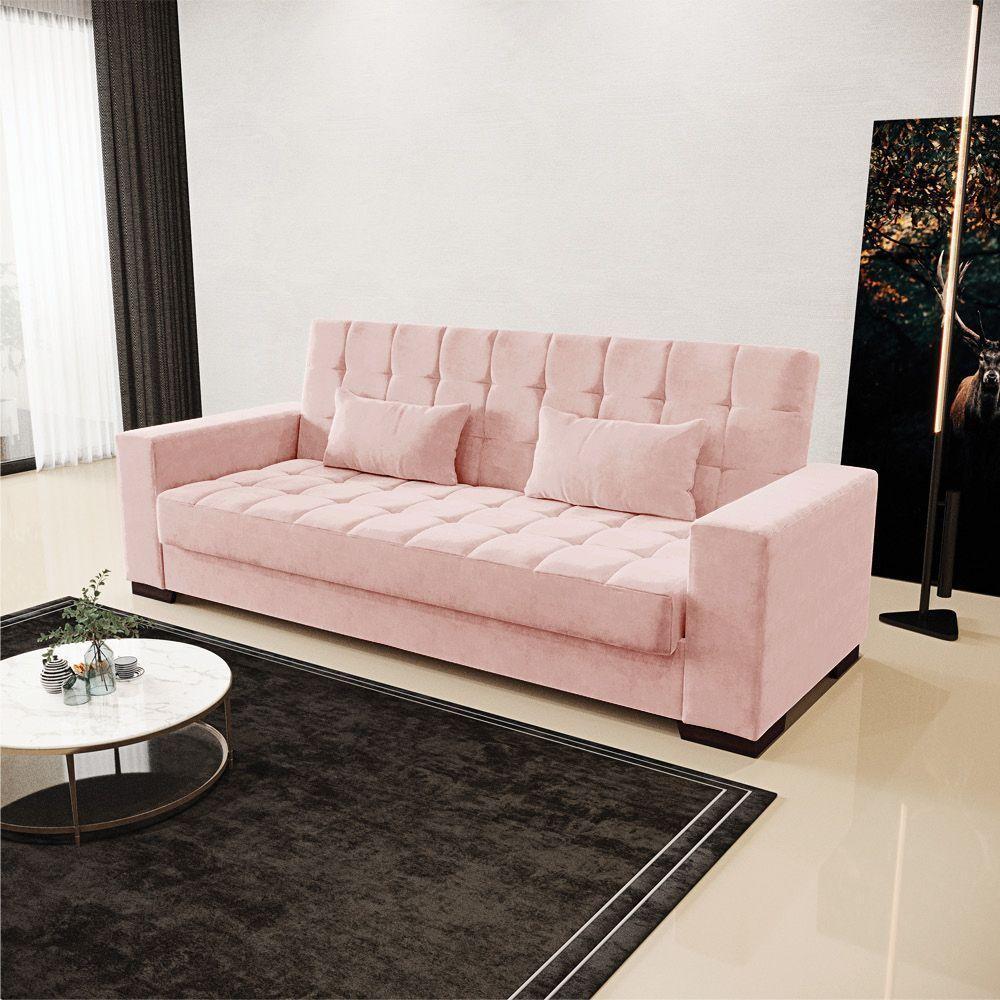 Sofá Cama 02 Lugares Lisboa Veludo - D'Rossi Cor Rose - 8