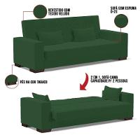 Sofá Cama 02 Lugares Lisboa Veludo - D'Rossi Cor Verde - 2