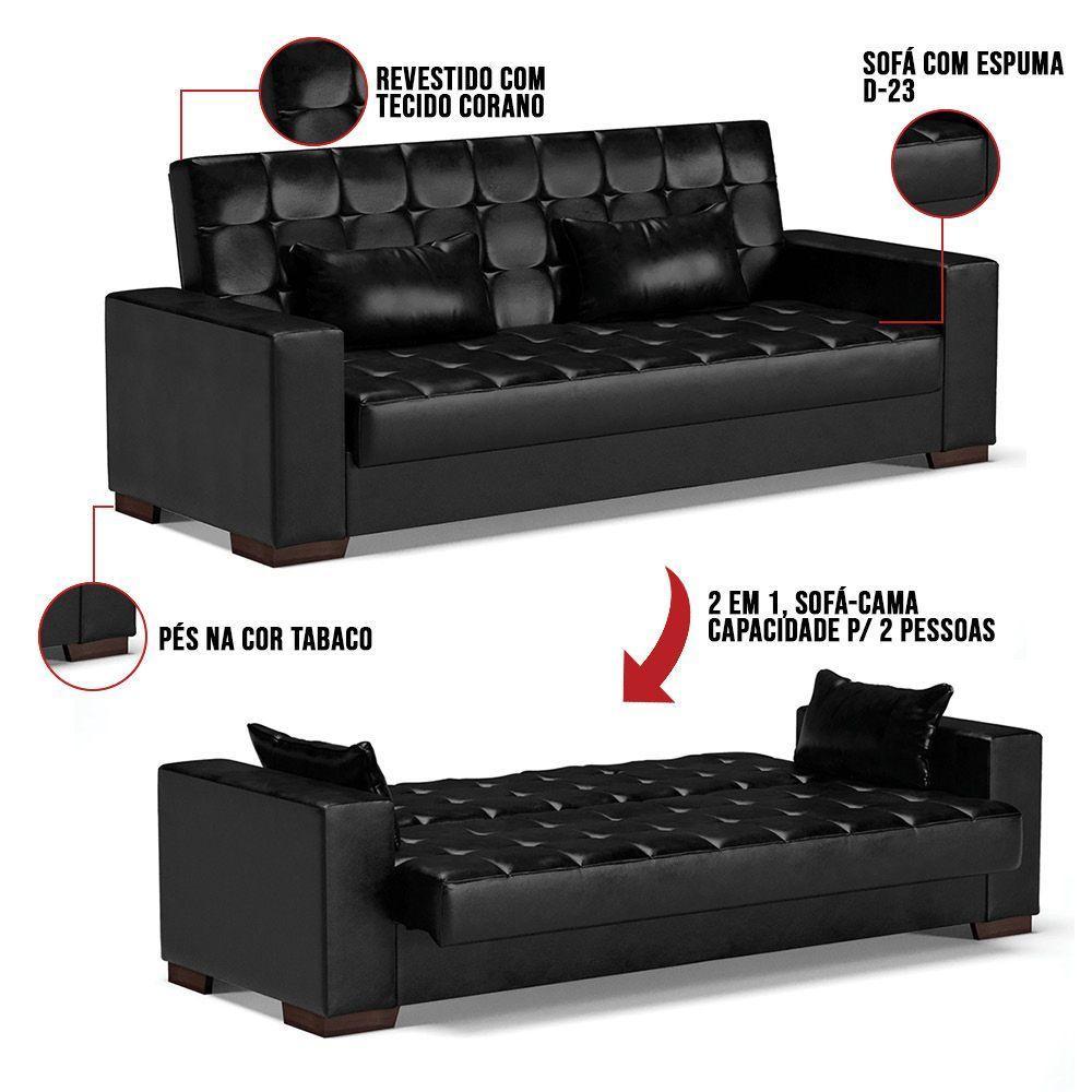 Sofá Cama 02 Lugares Lisboa Corano - D'Rossi Cor Preto - 2