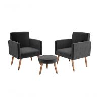 Conjunto 02 Poltronas Decorativas E 1 Puff Dallas - Chumbo - 2