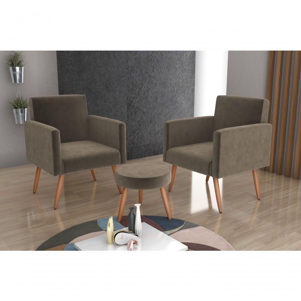 Conjunto 02 Poltronas E 1 Puff Dallas - Capuccino - 1