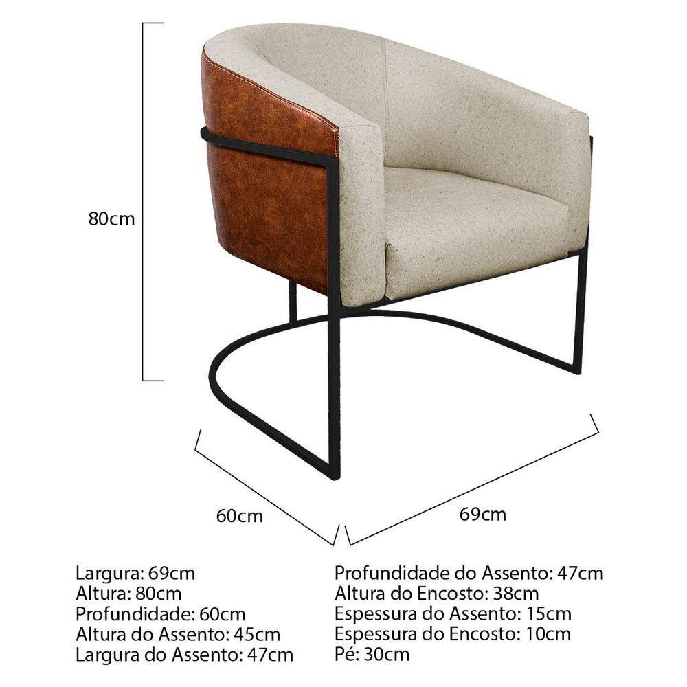 Kit 02 Poltronas Luiza Preto Corano Nozes E Linho Cor Bege - 4