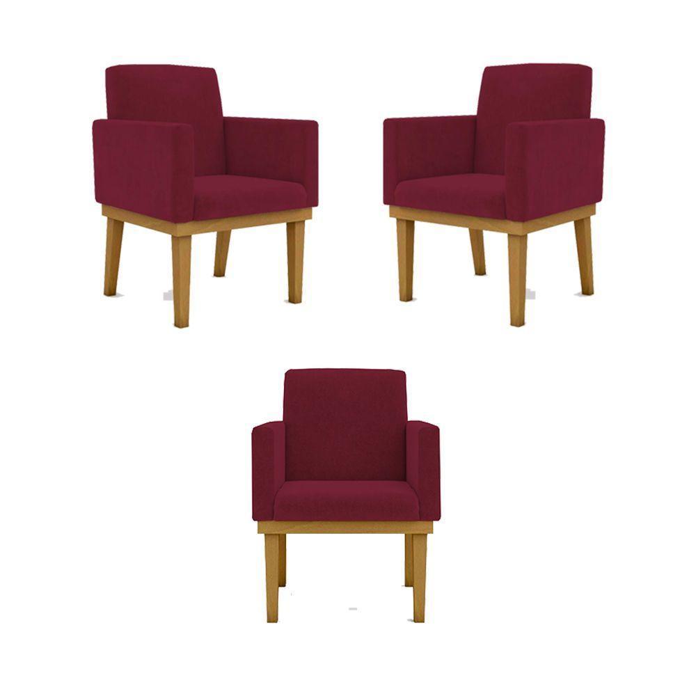 Kit 03 Poltronas Base Reforçada Sala Quarta marsala - 1
