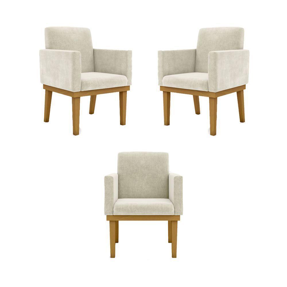 Kit 03 Poltronas Base Reforçada Sala Quarta bege - 1