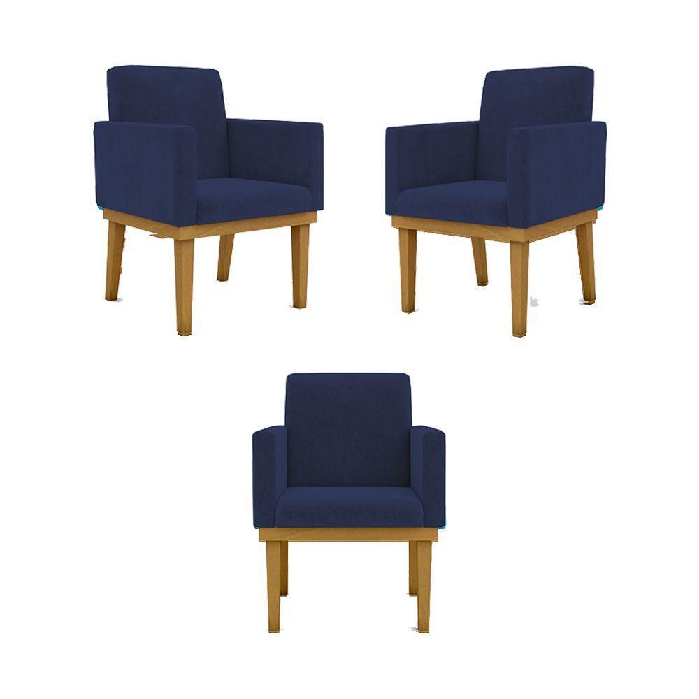 Kit 03 Poltronas Base Reforçada Sala Quarta azul Marinho - 1