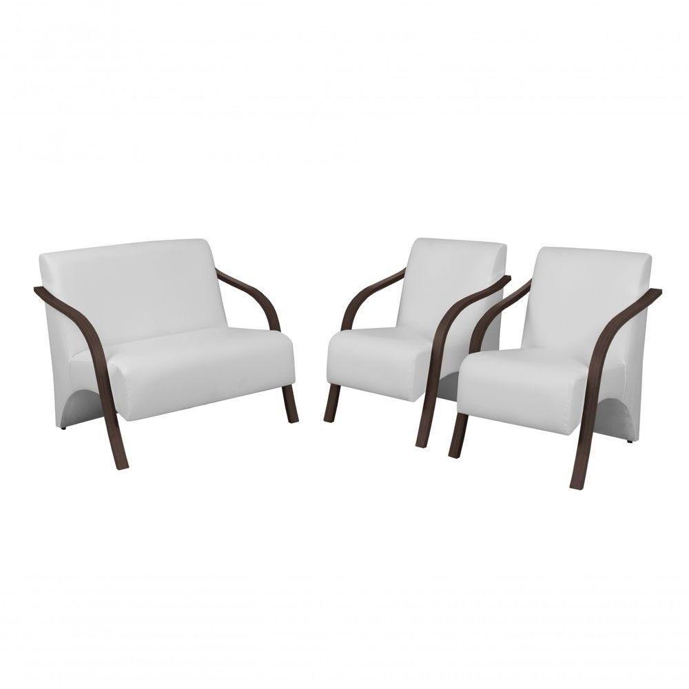 Conjunto Poltronas Vênus Pés Madeira Courino Branco - 1