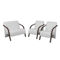 Conjunto Poltronas Vênus Pés Madeira Courino Branco - 1