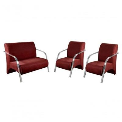 Conjunto Poltronas Vênus Braço Alumínio Suede Marrom