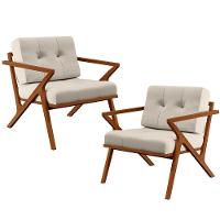 Kit 02 Poltronas Com Cintas De Corano Laís B04 Linho Cru - 1