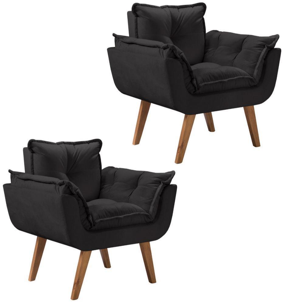 Kit 2 Poltronas Opalla Pés Palito 1 Lugar Preto. - 1