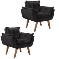 Kit 2 Poltronas Opalla Pés Palito 1 Lugar Preto. - 1