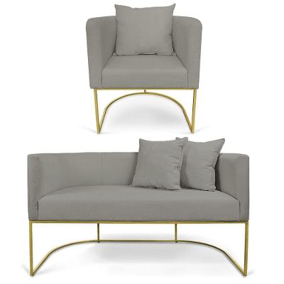 Kit 01 Namoradeira 02 Lugares E 01 Poltrona Paola Linho Base Metálica Dourado Cor A26 Grafite