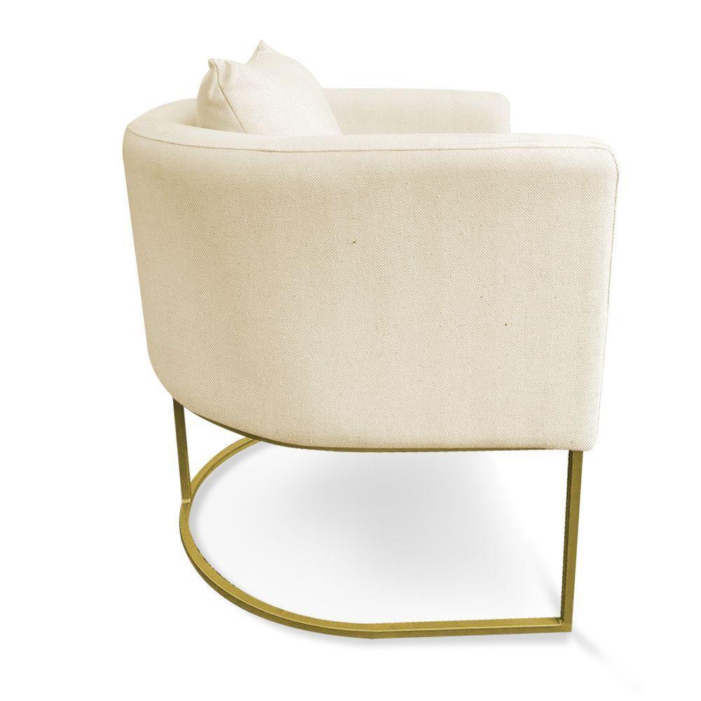 Kit 01 Namoradeira 02 Lugares E 01 Poltrona Paola Linho Grosso Bege A19 Base Metálica Dourado - 4