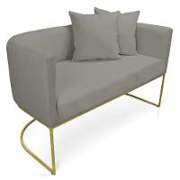 Kit 01 Namoradeira 02 Lugares E 02 Poltronas Paola Linho Base Metálica Dourado Cor A26 Grafite - 7