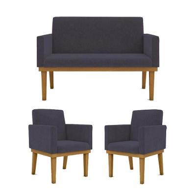 Ki 02 Poltronas Com Base + Namoradeira Sala Cinza
