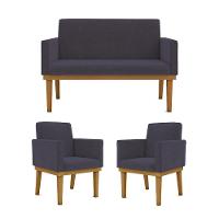 Ki 02 Poltronas Com Base + Namoradeira Sala Cinza - 1