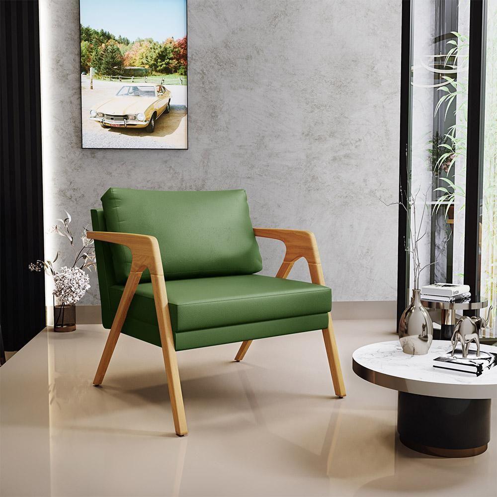 Kit 02 Poltronas Com Estrutura Madeira Verde Musgo - 8