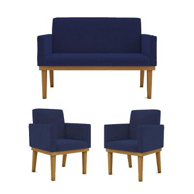 Ki 02 Poltronas Com Base + Namoradeira Sala azul Marinho