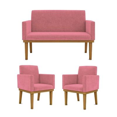 Ki 02 Poltronas Com Base + Namoradeira Sala Rosa