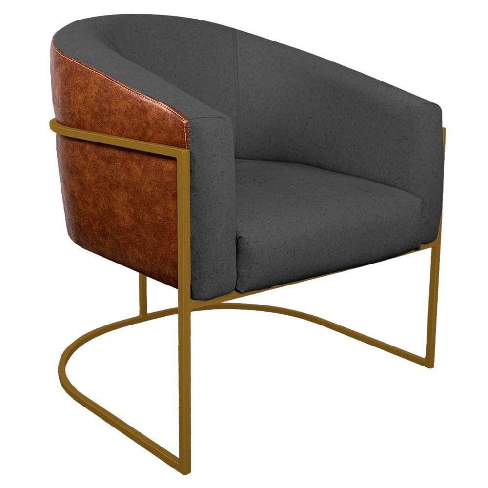 Kit 02 Poltronas Ferro Dourado Corano Nozes E Linho Chumbo - 1