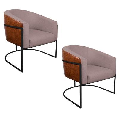 Kit 02 Poltronas Luiza Base De Ferro Preto Corano Nozes E Linho Cor Rosê