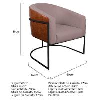 Kit 02 Poltronas Luiza Base De Ferro Preto Corano Nozes E Linho Cor Rosê - 5