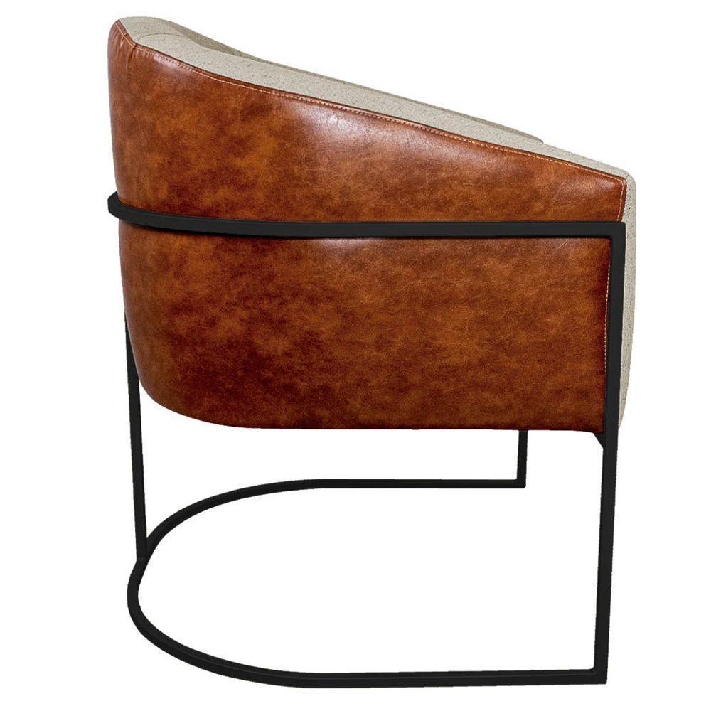 Kit 02 Poltronas Luiza Base De Ferro Preto Corano Nozes E Linho Cor Bege - 3