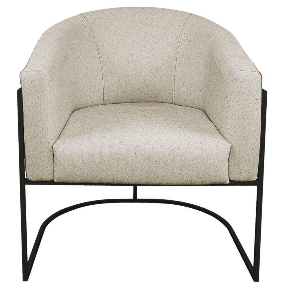 Kit 02 Poltronas Luiza Base De Ferro Preto Corano Nozes E Linho Cor Bege - 7