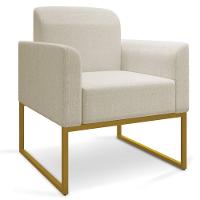 Kit 02 Poltronas Marisa Linho Base Industrial Metálica Dourado Cor A19 Grosso Bege - 6