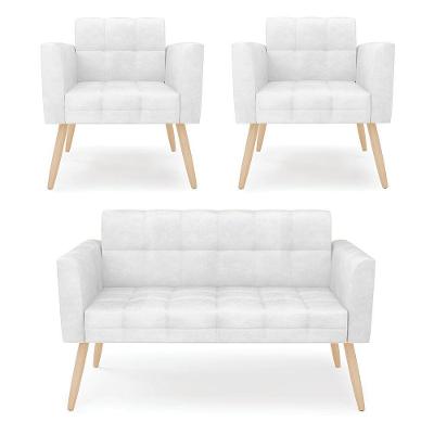 Kit 1 Sofá Namoradeira E 2 Poltronas Elisa Corano Pés Palito Natural - D'rossi Cor Branco