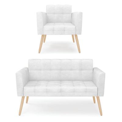 Kit 1 Sofá Namoradeira E 1 Poltrona Elisa Corano Pés Palito Natural - D'rossi Cor Branco
