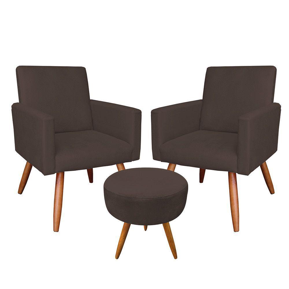 Kit 2 Poltronas E Puff Redonda Marrom e Castanho - 1